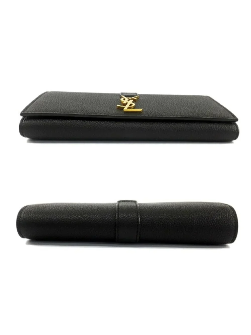 Saint Laurent Ten YSL Line Large Flap Wallet Gold Black